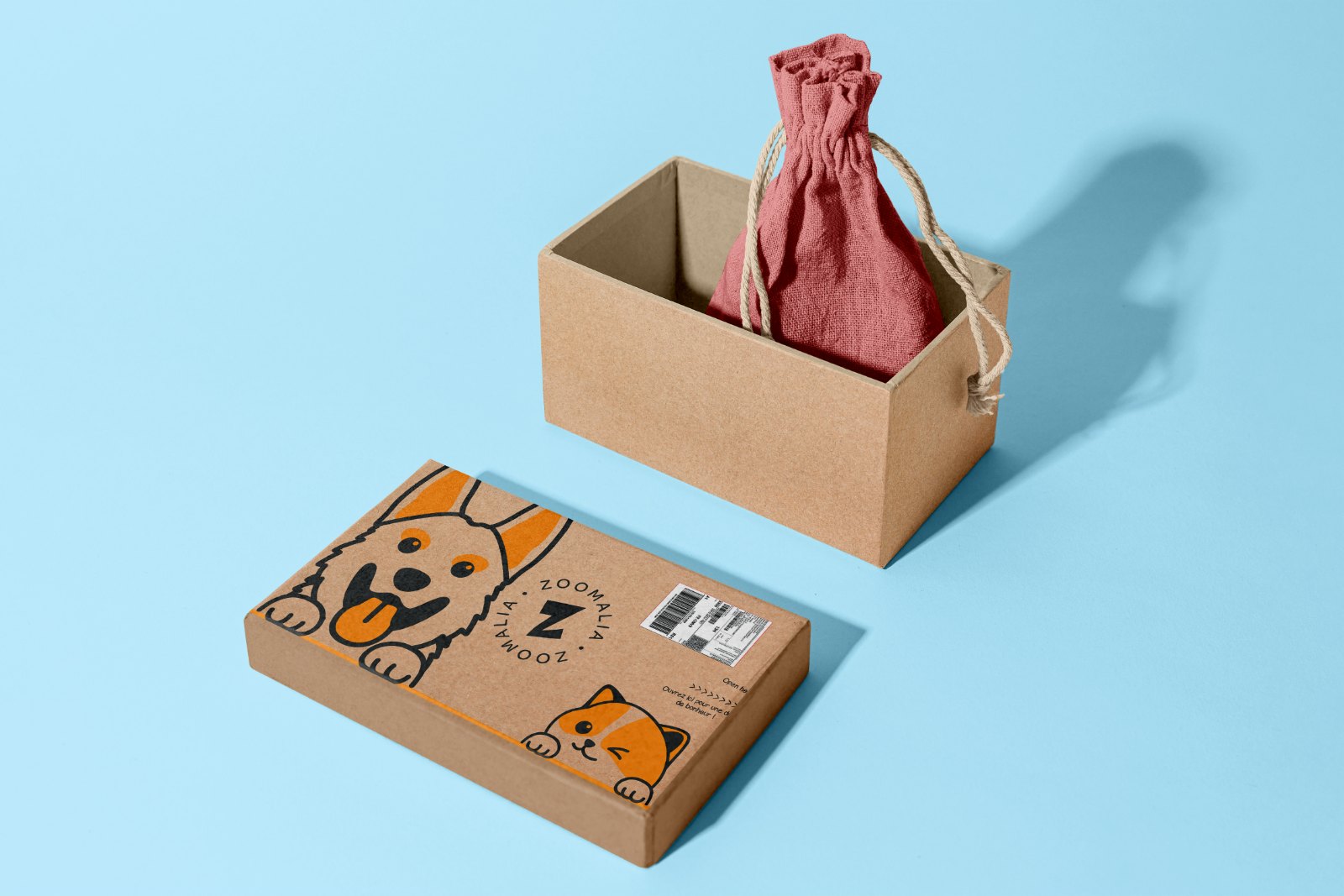 Packaging Zoomalia — boîte kraft illustrée chien & chat
